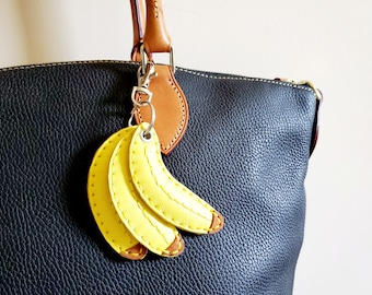 Banana decor Handbag charms Leather purse charm Banana handbag charm Fruit lover gift Kawaii purse charm, Fruit keychain, Summer keychain