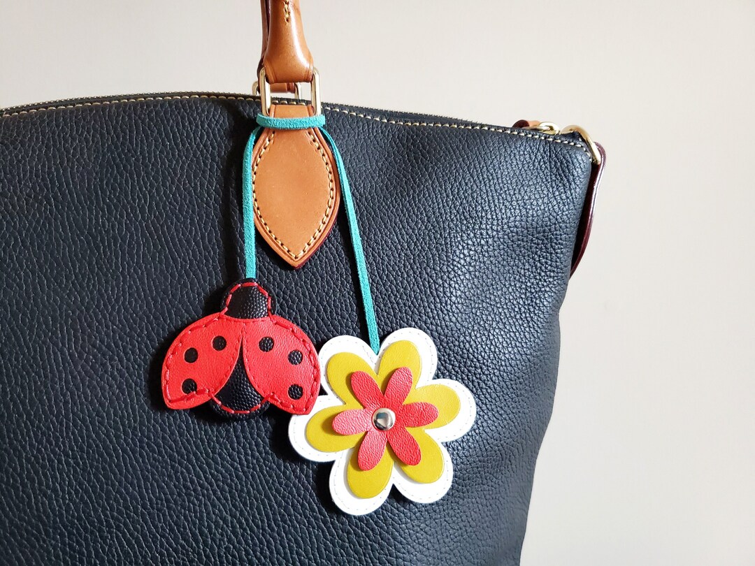 Flower Bag Charm Lady Bug Cute Bag Charm Leather Purse Etsy