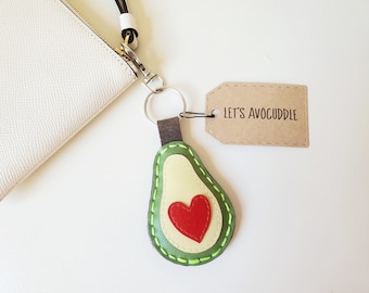 Avocado gift, Valentine's avocado keychain, Leather bag charm, Friendship keychain, Fun keychains, Leather purse charm, Personalized gift