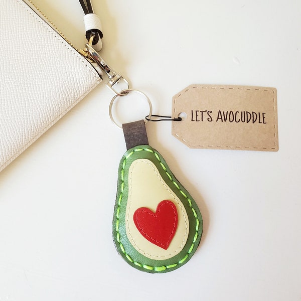 Avocado gift, Valentine's avocado keychain, Leather bag charm, Friendship keychain, Fun keychains, Leather purse charm, Personalized gift