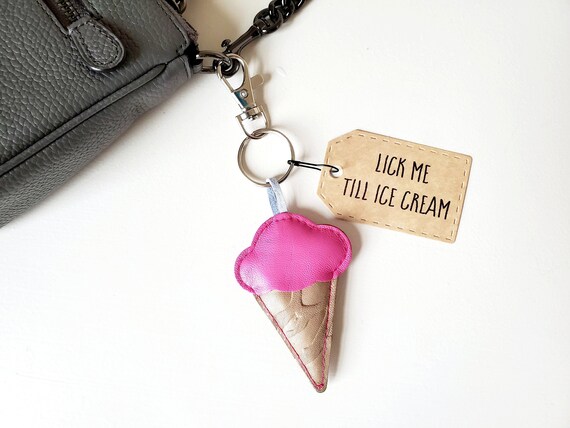 Ice cream fun keychain, Leather purse charm, Kawaii ice cream, Valentine keychain bag charm, Leather keychain, Ice cream party.