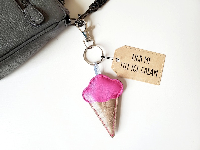 Ice cream fun keychain, Leather purse charm, Kawaii ice cream, Valentine keychain bag charm, Leather keychain, Ice cream party.