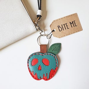 Halloween bag charm, Poisoned apple, Halloween purse charm, Leather handbag charm, Autumn backpack keychain, Spooky Fall décor