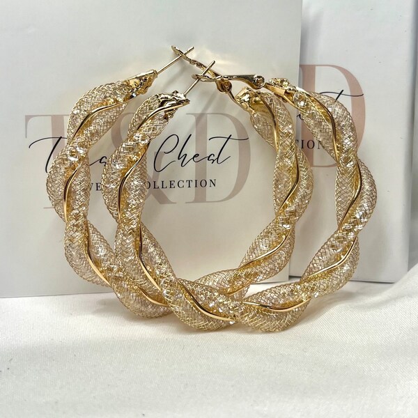 24K Gold Hoop Earrings for Women Real Gold Plated Big