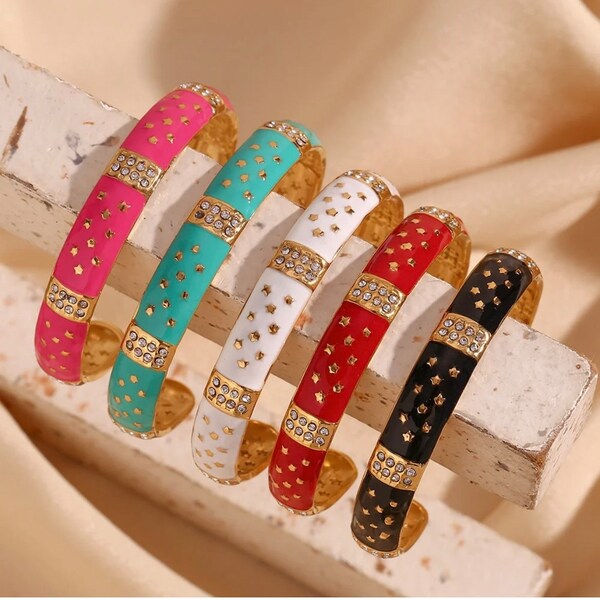 Gold Enamel Cuff Bracelet main image 1
