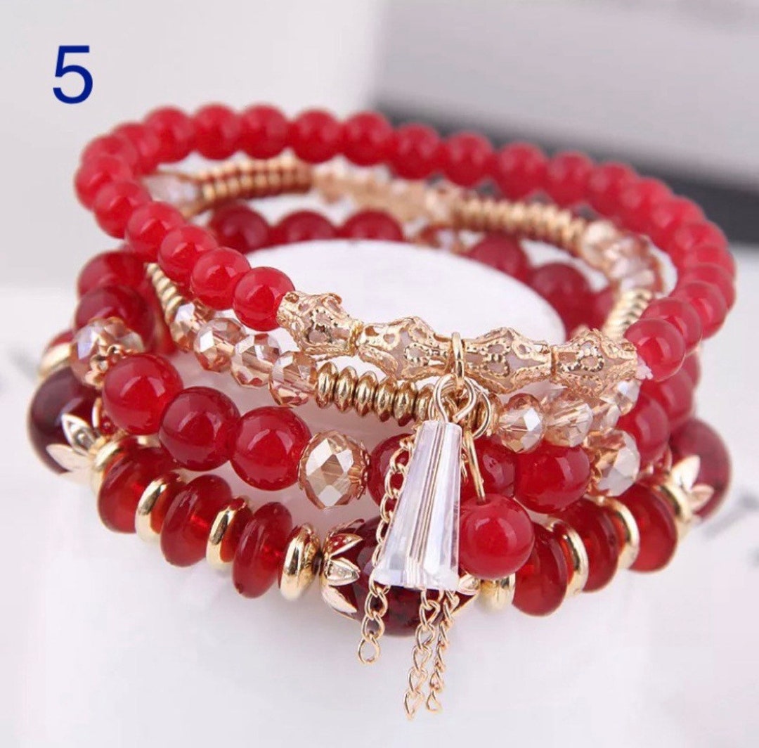 Bohemian Bracelet Set, 4 Bracelets per Set. Stack Stretch Colorful Bead