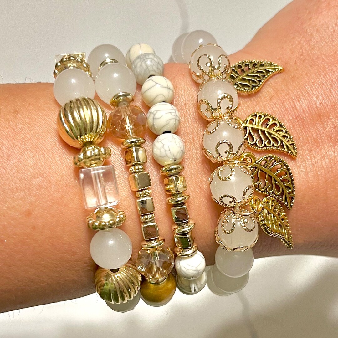 Bohemian Bracelet Set, 4 Bracelets per Set. Stack Stretch Colorful Bead