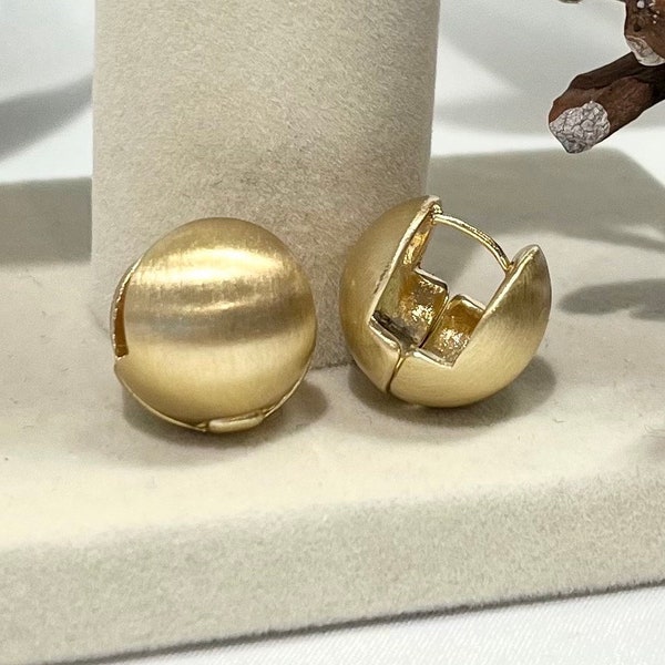 14k Gold Plated 14 mm chunky ball huggie hoops dangling earring Minimalist endless ball huggies brush gold dome earring gift for her