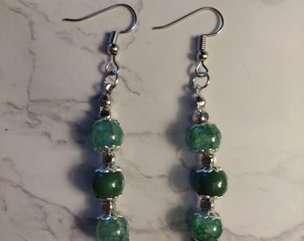 Beautiful Green Glass Dangling Earrings
