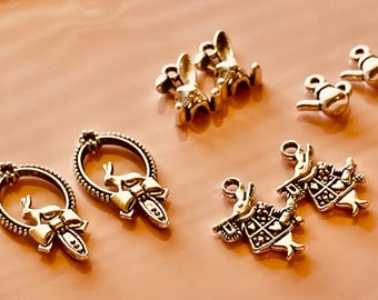 10 Animal Rabbit Charms, Gold Metal Bunny Charm Bracelet DIY Crafts ...