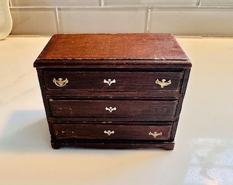 Vintage Miniature Dark Wood Doll House Dresser