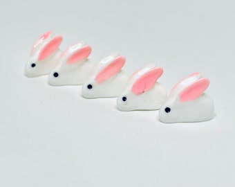 Set of 5 Micro-Miniature White Rabbits for Fairy Garden or Easter Crafts