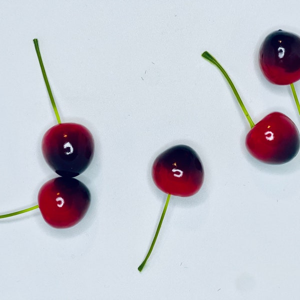 Realistic Faux  Cherries for Props, Crafts, Bows, Fake Fruit Bowls, or Tiered Tray Displays