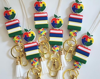Autism Teacher Lanyard: Silicone Bead ID Badge Holder with Breakaway Clasp
