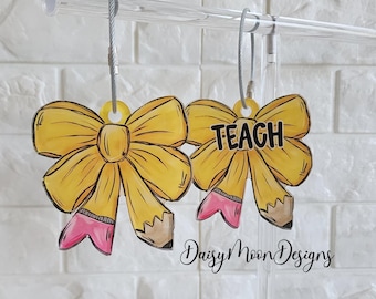 Personalized Acrylic Pencil Bow Bag Tag: Teacher Gift