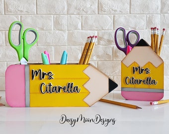 Personalized Pencil Holder, Teacher Desk Organizer, Handmade
