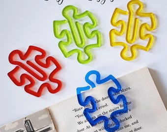 Autism Awareness Puzzle Piece Bookmarks: Glitter Acrylic Paperclips, Set of 4