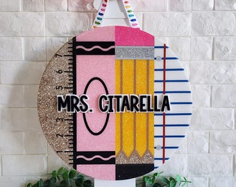 Personalized Glitter Classroom Door Sign: Teacher Appreciation Gift