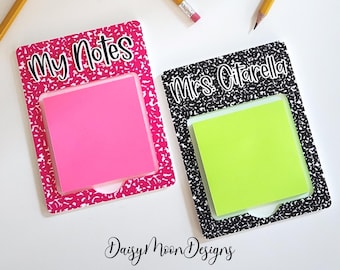 Personalized Teacher Sticky Note Holder: Composition Print Desk Decor