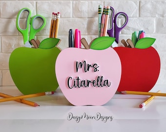 Personalized Apple Pencil Holder: Teacher Desk Organizer