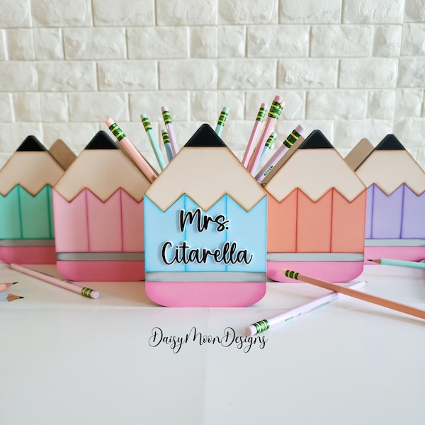 Personalized Pastel Pencil Holder: Teacher Desk Organizer