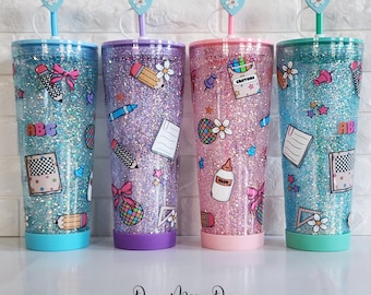 School Supplies Snow Globe Tumbler, Teacher Appreciation Gift