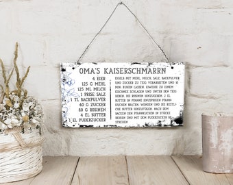 Schild Kaiserschmarrn Rezept Shabby Chic Design – Küche, Charmant und einzigartig, Vintage Keramik Art Dekor blaues Blumenmuster