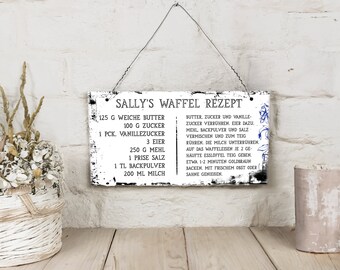 Schild Waffel Rezept Shabby Chic Design – Küche, Einladend und Charmant, Vintage Keramik Art Dekor