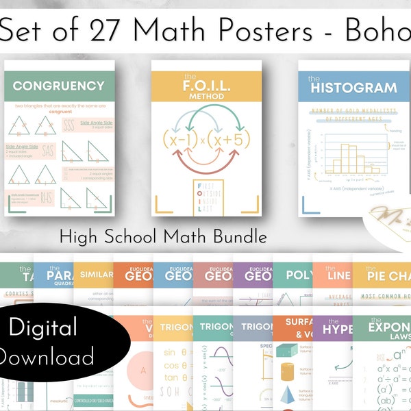 Math Classroom Bundle Posters Bundle Set Boho Neutral prints Math Class Decor Educational posters Homeschool Printables High School Math