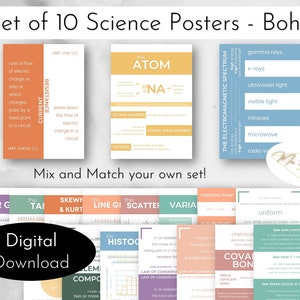 Science Classroom Posters Set of 10 Boho Neutral prints Classroom Decor Bundle 18 Choices Educational posters Math Homeschool Printables