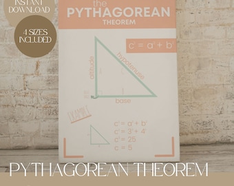Théorème de Pythagore, décoration imprimable pour salle de classe de mathématiques, triangles, impressions neutres bohèmes, affiches déco de classe bohème, école à la maison, mathématiques, pythagore