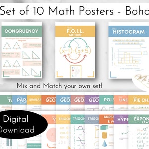 Math Classroom Posters Set of 10 Boho Neutral prints Classroom Decor Bundle 27 Choices Educational posters Math Homeschool Printables