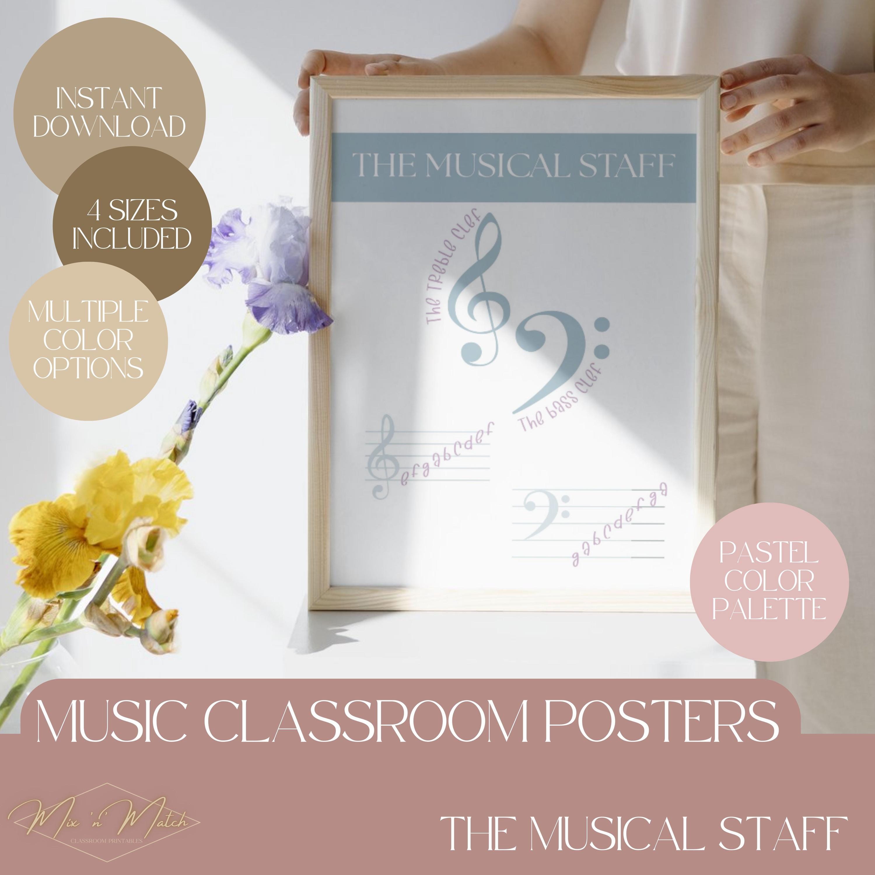 Music Classroom Poster Printable Musical Staff Music Theory Wall Art ...