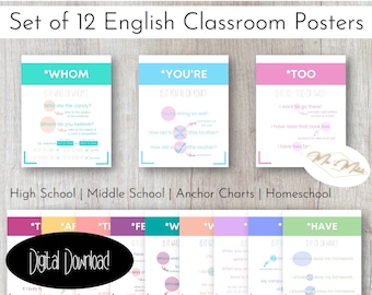 Grammar Poster Printable High School Englisch Klassenzimmer Poster Pastell Drucke Englisch ELA Lehrer ESL Homeschool Decor Bundle Lehrer Geschenk
