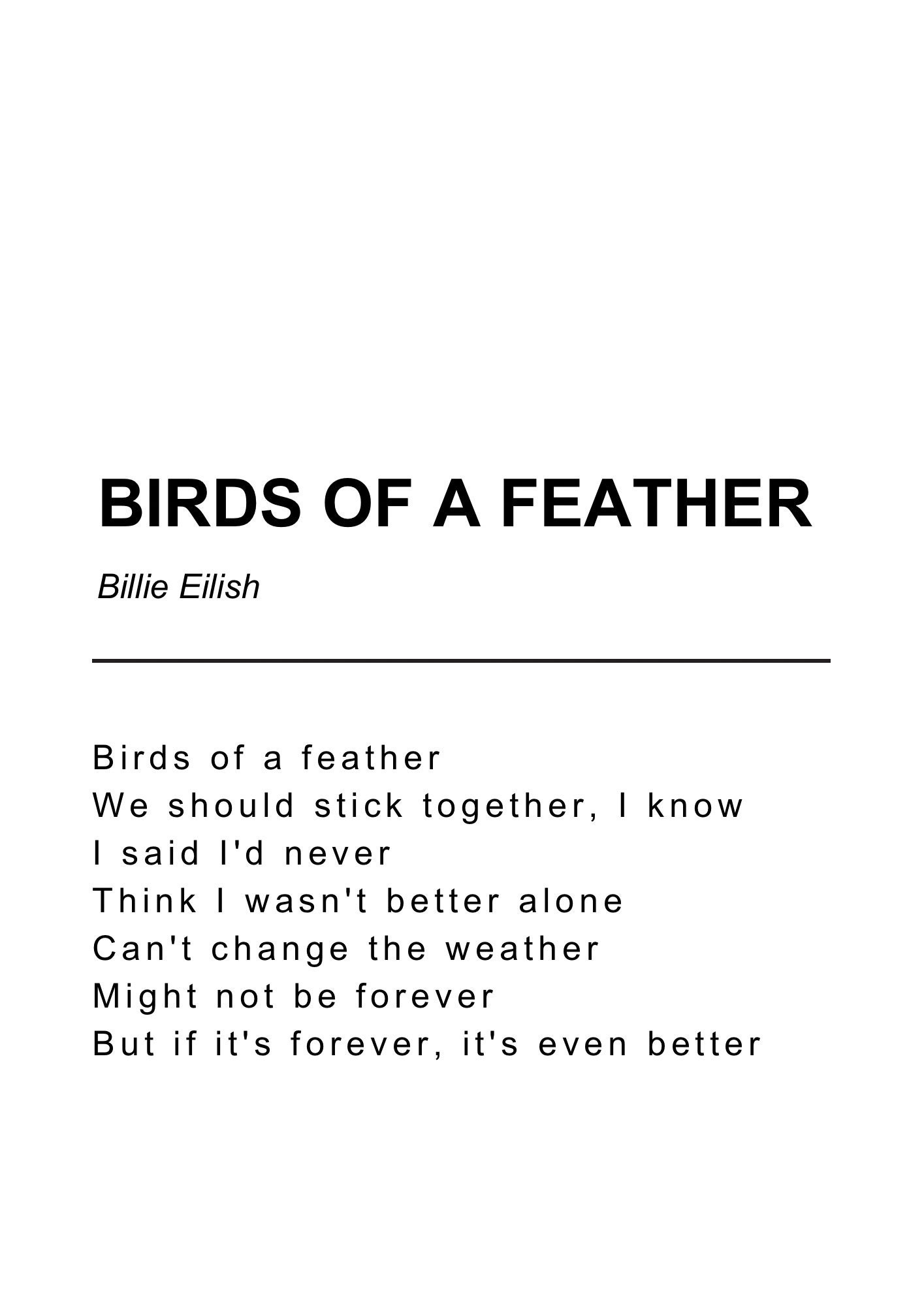 Billie Eilish Birds of a Feather Lyrics Digital Print Etsy