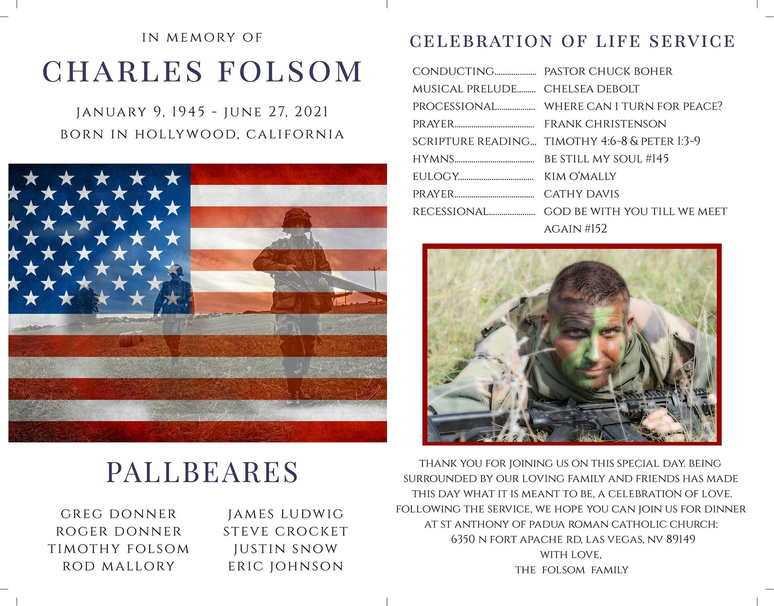 Veteran Funeral Program Template American Flag Obituary Etsy