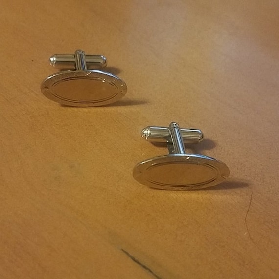 Silver Oval Engravable Cuff Links 1in - image 1