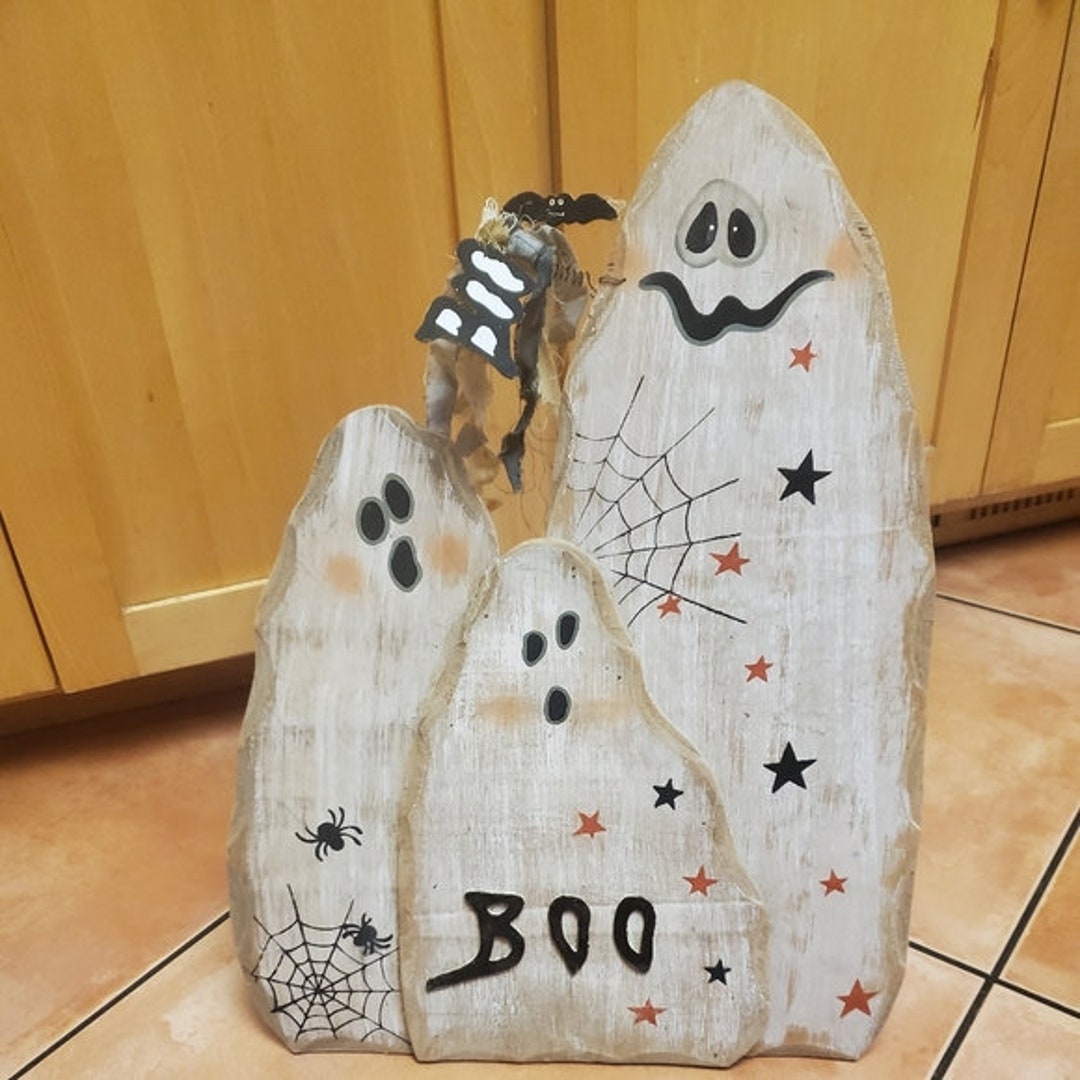 Wooden Stand Alone Wooden Halloween Ghost Boo Decor Etsy