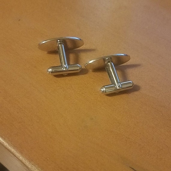 Silver Oval Engravable Cuff Links 1in - image 2