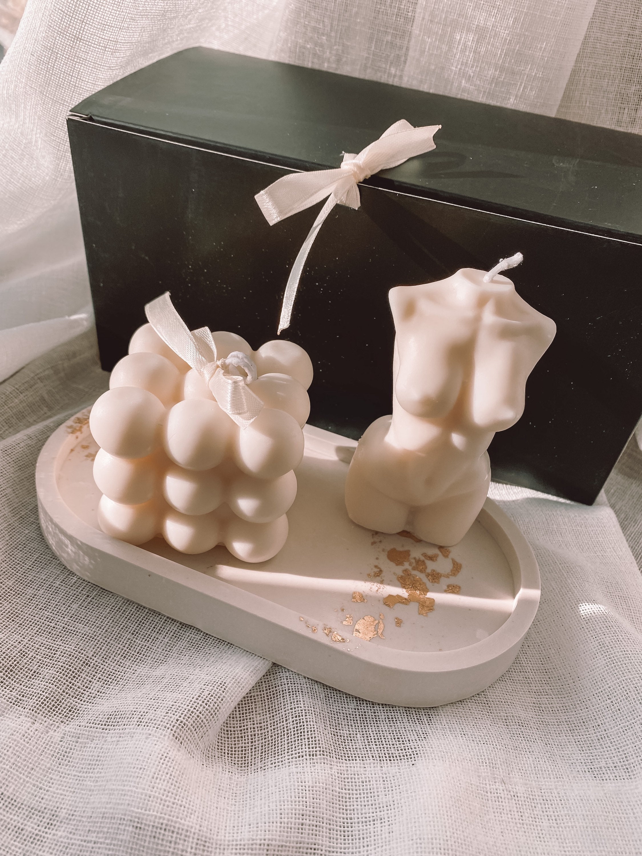 Set Coffret Cadeau Bougie Corps Femme | Bulle Carré Vegan et Naturelle