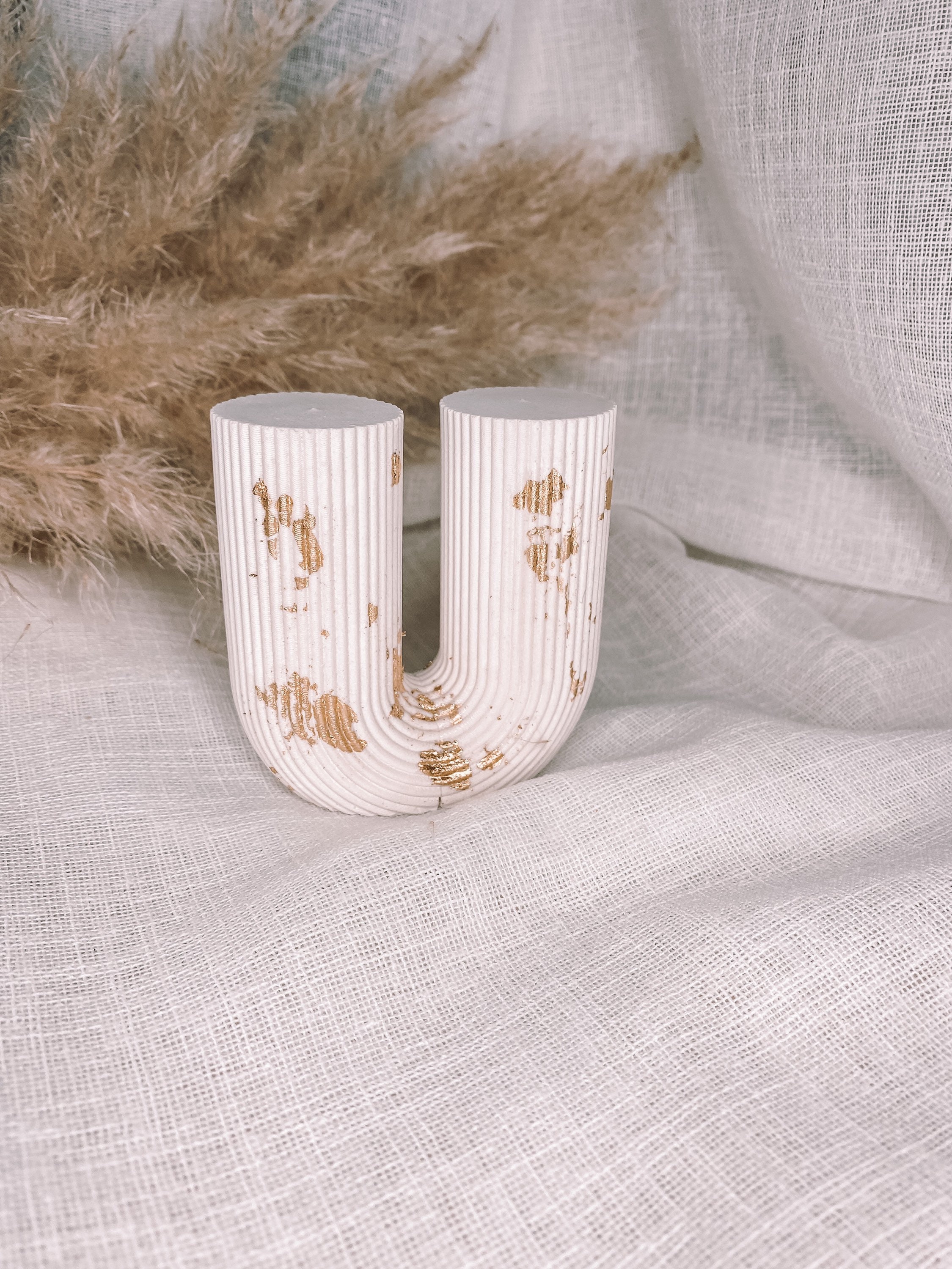 Forme U Côtelée . Decoration Minimaliste Striée | Décoration Céramique Forme Géométrique Arc Antique