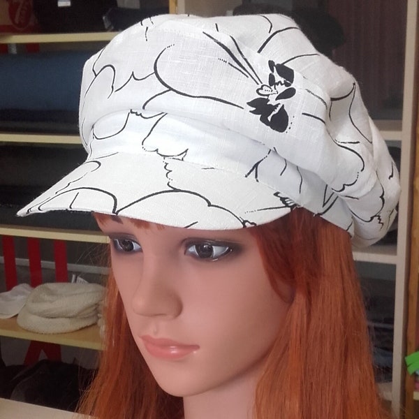 Chapeau gavroche en lin pour femme Chapeau d'été Beachy Vibes Chapeau Bakerboy floral respirant élégant Chapeau bohème chic classique Casquette vintage de protection solaire