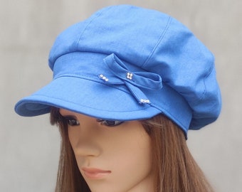 Womens Linen Newsboy Hat Summer Breathable BakerBoy Cap Chic Newsboy with Elastic Classic Newsboy Hat Bakerboy with Cute Bow 8 Panel Newsboy