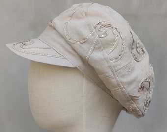 Linen Newsboy Hat Beige Baker Boy Hat Women Newsboy Hat Breathable Newsboy Hat Embroidery Hat Summer Sun Hat Breton Cap