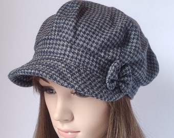 Gavroche automne pour femme pied-de-poule Bakerboy chapeau automne pour femme doublé confortable boulanger garçon avec noeud chapeau fait main casquette