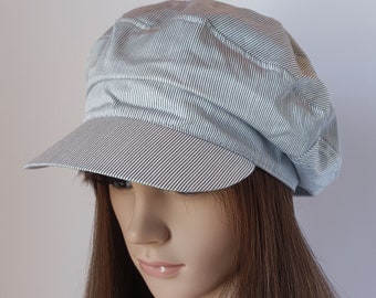 Casquette gavroche d'été en coton bretonne noire à fines rayures Chapeau Bakerboy pour femme Chapeau doublé coton pour femme