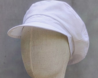 Weiße Newsboy-Mütze, Leinen, Sommer-Bäckerjungen-Mütze, Damen-Newsboy-Mütze, atmungsaktive Newsboy-Mütze, Sonnenhut, bretonische Mütze