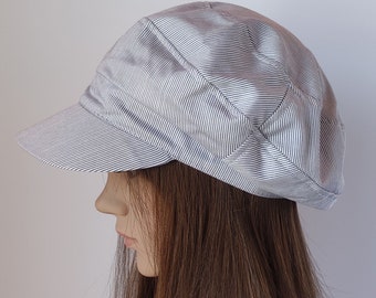 Casquette gavroche d'été en coton bretonne noire à fines rayures Chapeau Bakerboy pour femme Chapeau doublé coton pour femme