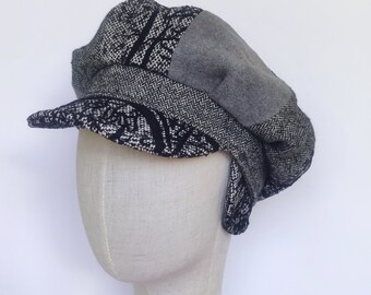 Patchwork Newsboy Cap Women Lined Winter Hat Ear Flaps Cap Womens Wool Baker Boy Hat Oversized Grey Bakerboy Cap