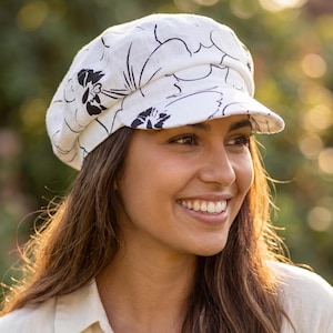 Damen Leinen Ballonhut Sommer Beachy Vibes Hut Atmungsaktiv Floral Bakerboy Stilvoller Boho Chic Hut Klassische Sonnenschutz Vintage Cap